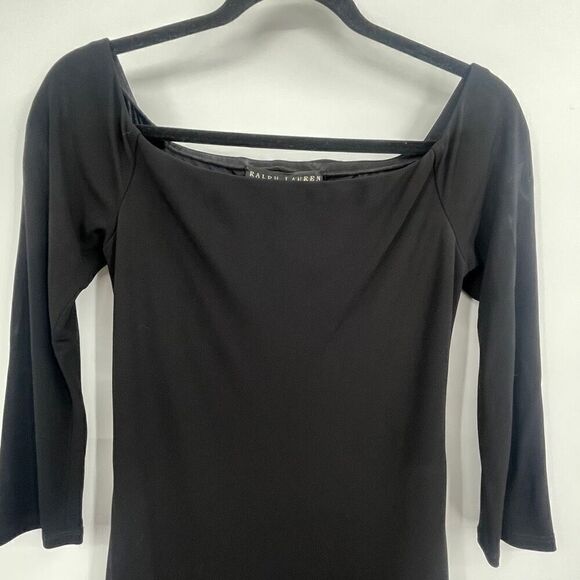 Ralph Lauren Black Label Black Stretch Square Neck 3/4 Sleeve Midi Dress Size 10 - Picture 2 of 9